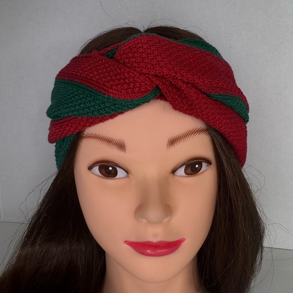 GUCCI Web Knot Knit Wool Twist Red & Green Headband Made in Italy. - Picture 2 of 12